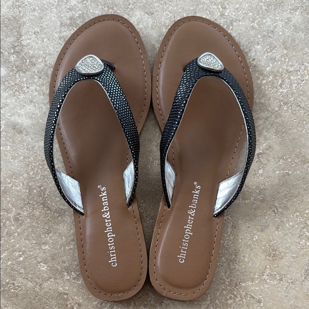 Christopher & Banks Black and Silver Sandals Size 9